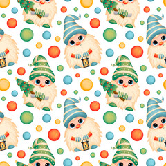 Cute cartoon Christmas gnomes seamless pattern. Scandinavian gnomes seamless pattern. Christmas seamless pattern.