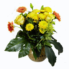 bouquet of yellow chrysanthemums isolated on white