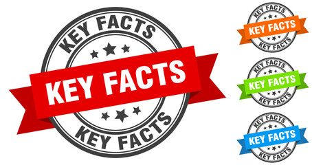 key facts stamp. round band sign set. label