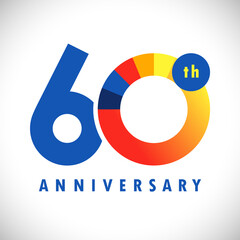 60 th anniversary numbers. 60 years old coloured congrats. Cute congratulation concept. Isolated abstract graphic design template. Colour digits. Up to 60%, -60% percent off discount. Decorative sign.