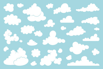 Set of white clouds on a blue background. Vecton illustrations