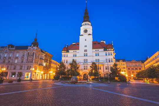 Opava city hall at night