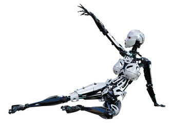 3D Rendering Female Robot on White