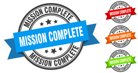 Obraz premium mission complete stamp. round band sign set. label