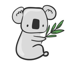 Cute koala and leaves isolated on white background vector illustration