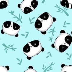 Hand drawn cute panda with bamboo illustration vector seamless pattern print fabric design