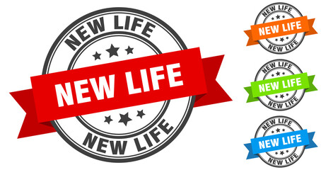 new life stamp. round band sign set. label
