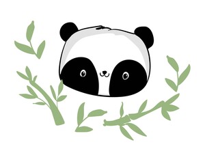 Hand drawn cute panda with bamboo illustration vector
