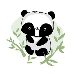 Hand drawn cute panda with bamboo illustration vector