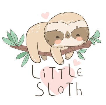 Hand drawn cute animal sloth on the tree vector illustration