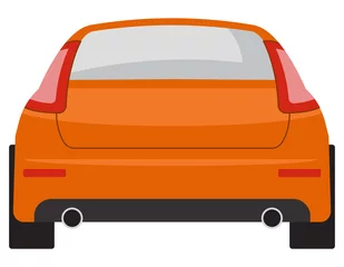 Fotobehang Hatchback car back view. Orange automobile in cartoon style. © KurArt