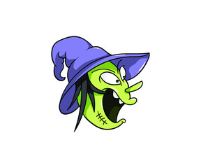 Halloween green witch vector illustrations. Design for t-shirt, stamp, label, logo, etc. isolated vector graphic.