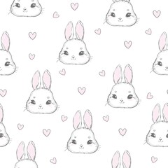 Seamless pattern rabbit hand drawn bunny and heart print design rabbit background vector illustration seamless print design textile for kids fashion
