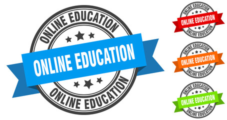Obraz premium online education stamp. round band sign set. label