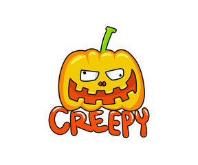 Halloween yellow creepy pumpkins vector illustrations. Design for t-shirt, stamp, label, logo, etc. isolated vector graphic.