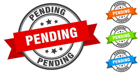 pending stamp. round band sign set. label