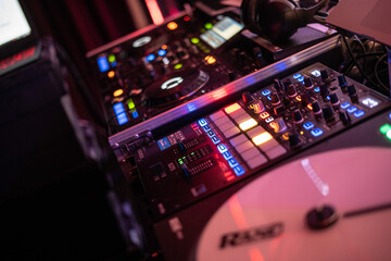 Wedding DJ sound mixer close-up