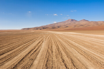 Fototapeta na wymiar Wheel tracks, Altiplano, Potosi, Bolivia