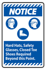 Obraz premium Notice Sign Hard Hats, Safety Glasses, Closed Toe Shoes Required Beyond This Point