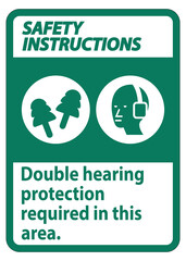 Safety Instructions Sign Double Hearing Protection Required In This Area With Ear Muffs & Ear Plugs
