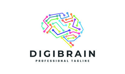 Digital Brain Vector Logo Template