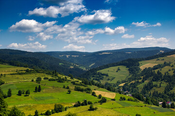 Fototapeta na wymiar View of Beskid Mountains in summer near village Lomnica-Zdroj