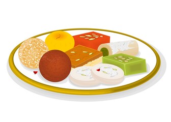 Best Indian Sweets or Mithai Food like Laddu,Gulab jamun,Peda,Halwa,Barfi,Kaju katli Vector