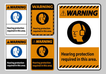 Warning PPE Sign Hearing Protection Required In This Area with Symbol