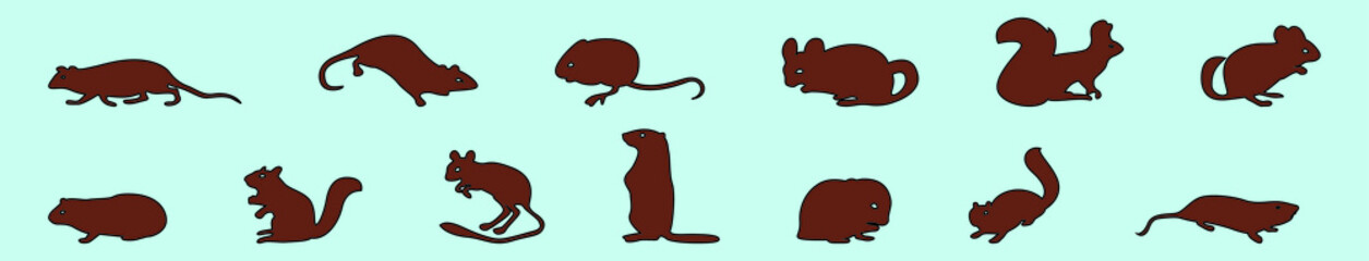 set of rodent animals cartoon icon design template with various models. vector illustration isolated on blue background