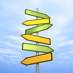 Direction signs pointing in different directions.