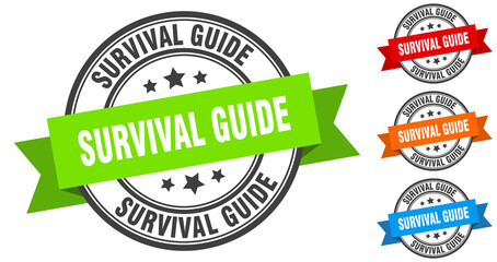 survival guide stamp. round band sign set. label