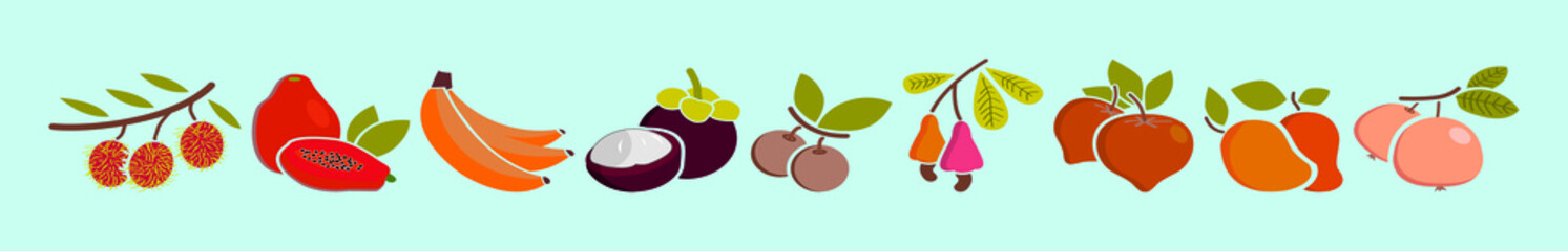 set of fresh fruits cartoon icon design template with various models. vector illustration isolated on blue background