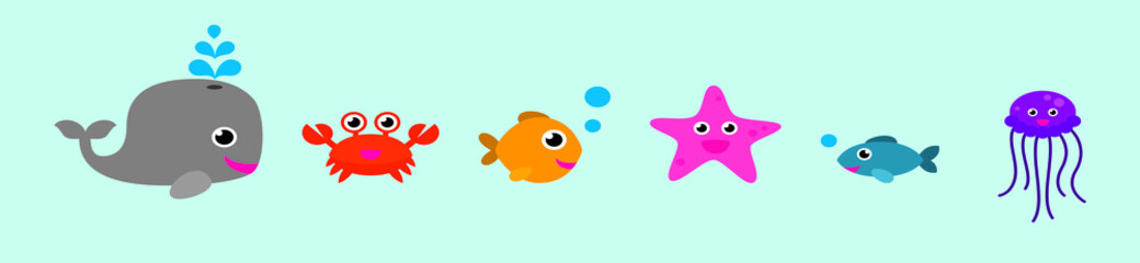 set of sea animals cartoon icon design template with various models. vector illustration isolated on blue background