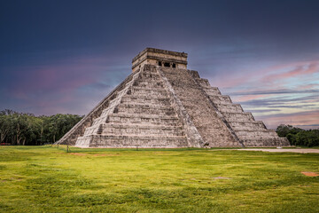 Dark sky at sunset over Maya pyramid Chichen Itza, Yucatan, Mexico