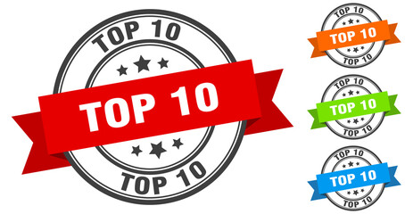 top 10 stamp. round band sign set. label