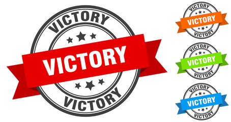victory stamp. round band sign set. label