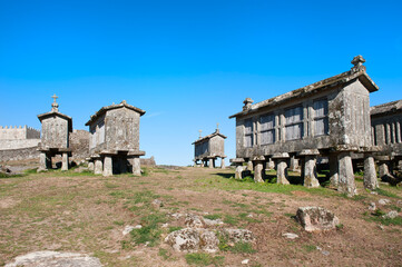Obraz premium Traditonal Espigueiros, Granary, Lindoso, Peneda Geres National Park, Minho province, Portugal