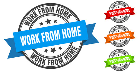 work from home stamp. round band sign set. label