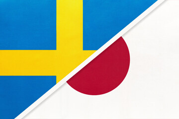 Sweden and Japan, symbol of national flags from textile.