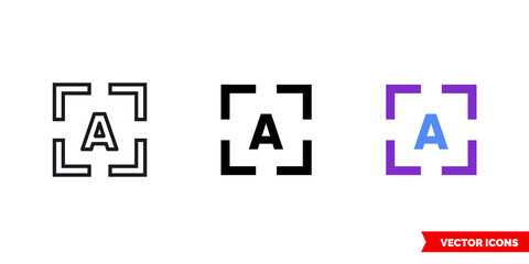 OCR icon of 3 types color, black and white, outline. Isolated vector sign symbol.