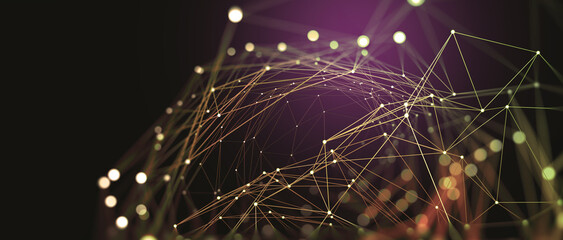 Global network 3D illustration. Visualization of neural connections in artificial intelligence. Abstract, high tech, full color background with polygonal mesh elements © Siarhei