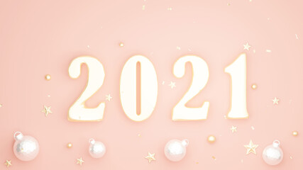 3d render of happy new year 2021 with decoration