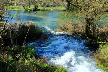Water splashing on the source of river Gacka, Croatia