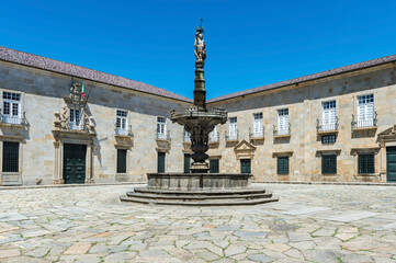 Fototapeta na wymiar Largo do Paco, Archiepiscopal palace court with the Chafariz dos Castelos, Braga, Minho, Portugal