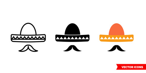 Sombrero icon of 3 types color, black and white, outline. Isolated vector sign symbol.