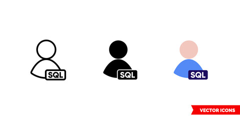 SQL database administrators icon of 3 types color, black and white, outline. Isolated vector sign symbol.