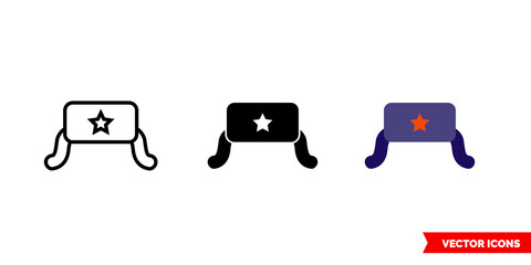 Ushanka icon of 3 types color, black and white, outline. Isolated vector sign symbol.
