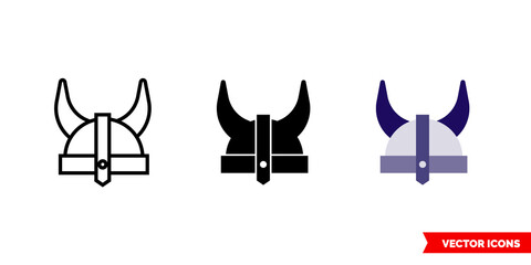 Viking helmet icon of 3 types color, black and white, outline. Isolated vector sign symbol.
