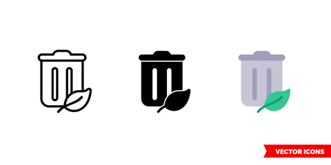 Waste sorting icon of 3 types color, black and white, outline. Isolated vector sign symbol.