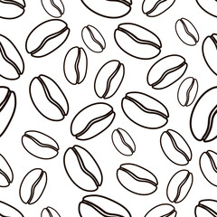 Vector koffie patroon. Naadloze patroon van koffiebonen. Eenvoudig koffiepatroon op een witte achtergrond.